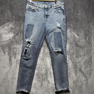 GAP DENIM Jeans Sz 28 Blue True Skinny Slim Patchwork Ripped Raw Hem